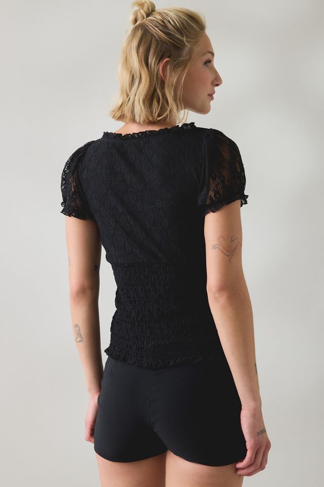 Blouse laitière à encolure carrée froncée en dentelle Flora BDG #3