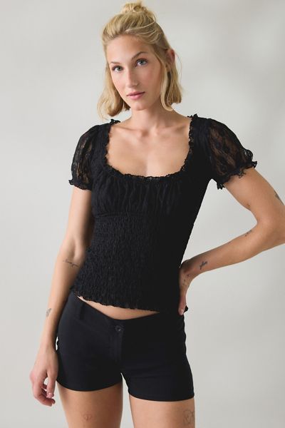 Blouse laitière à encolure carrée froncée en dentelle Flora BDG