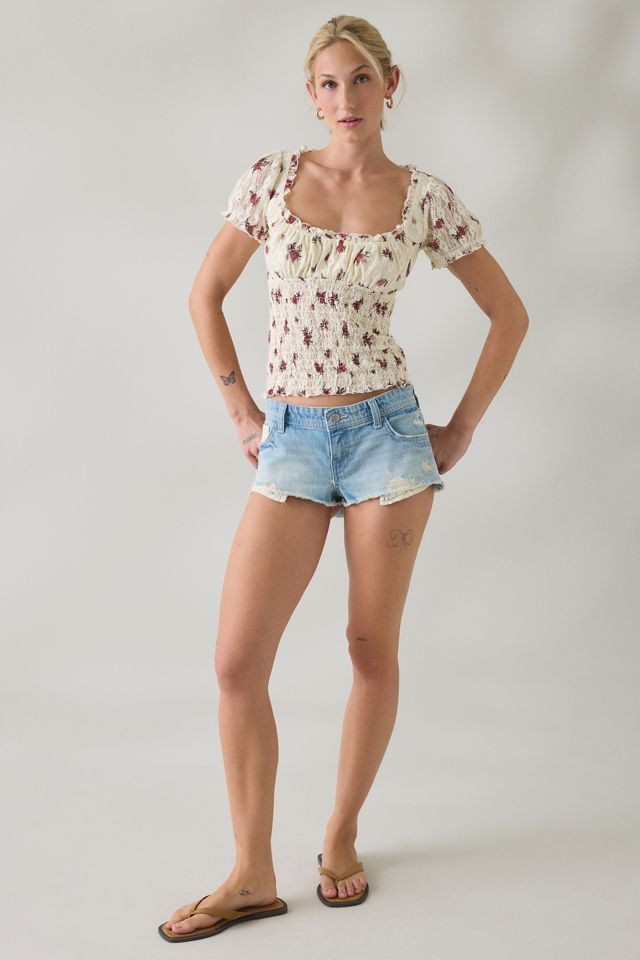 BDG Flora Lace Smocked Square Neck Milkmaid Blouse #1