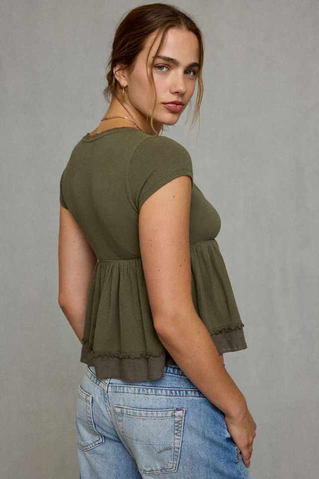 BDG Katie Lace Trim Henley Babydoll Top #3