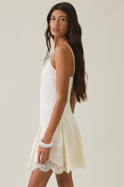For Love & Lemons Luna Lace Trim Godet Mini Dress