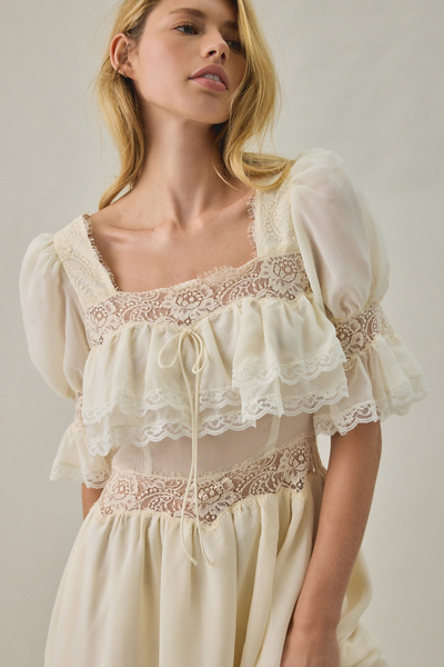 For Love & Lemons Mabel Semi-Sheer Lace Tiered Maxi Dress