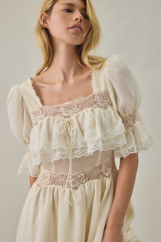 For Love & Lemons Mabel Semi-Sheer Lace Tiered Maxi Dress #3