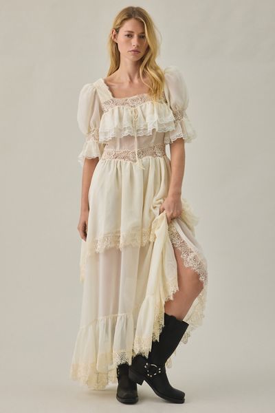 For Love & Lemons Mabel Semi-Sheer Lace Tiered Maxi Dress