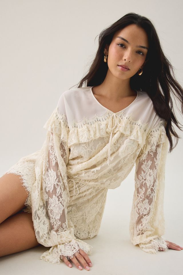 For Love & Lemons Country Rose Lace Long Sleeve Romper #1