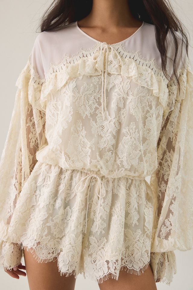 For Love & Lemons Country Rose Lace Long Sleeve Romper #3