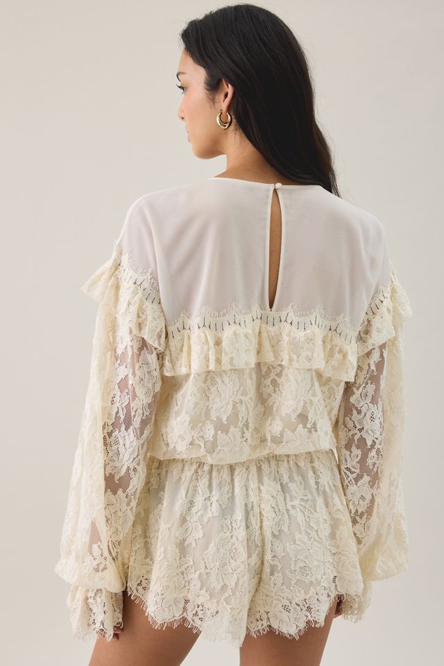 For Love & Lemons Country Rose Lace Long Sleeve Romper #4