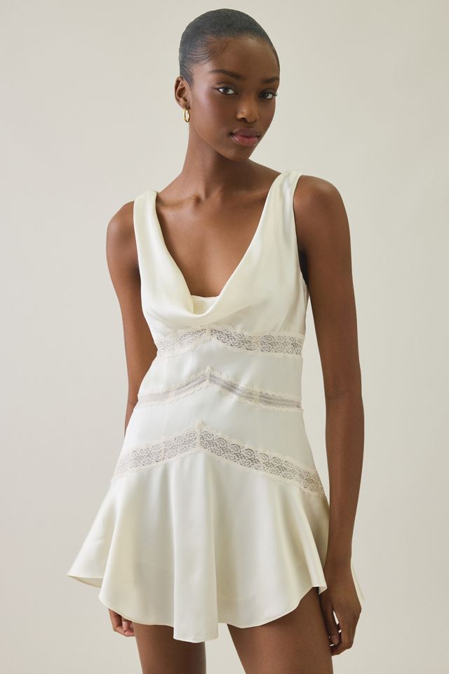 For Love & Lemons Cove Lace Trim Cowl Satin Mini Dress #3