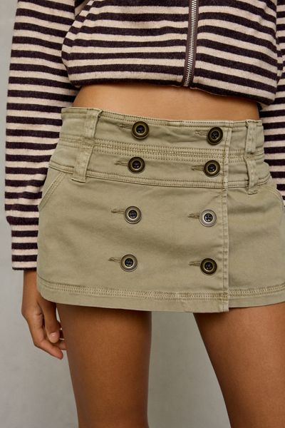BDG Can't Stop Canvas Button-Front Mini Skort
