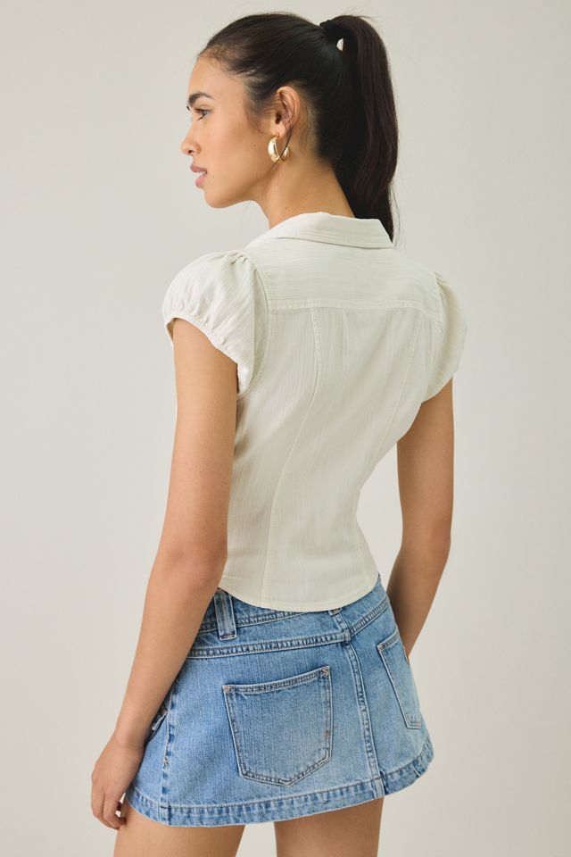 UO Brynn Textured Puff Sleeve Button-Down Shirt #2