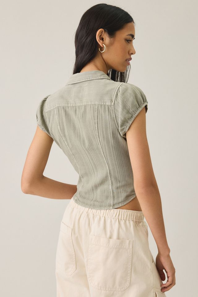 UO Brynn Textured Puff Sleeve Button-Down Shirt #2