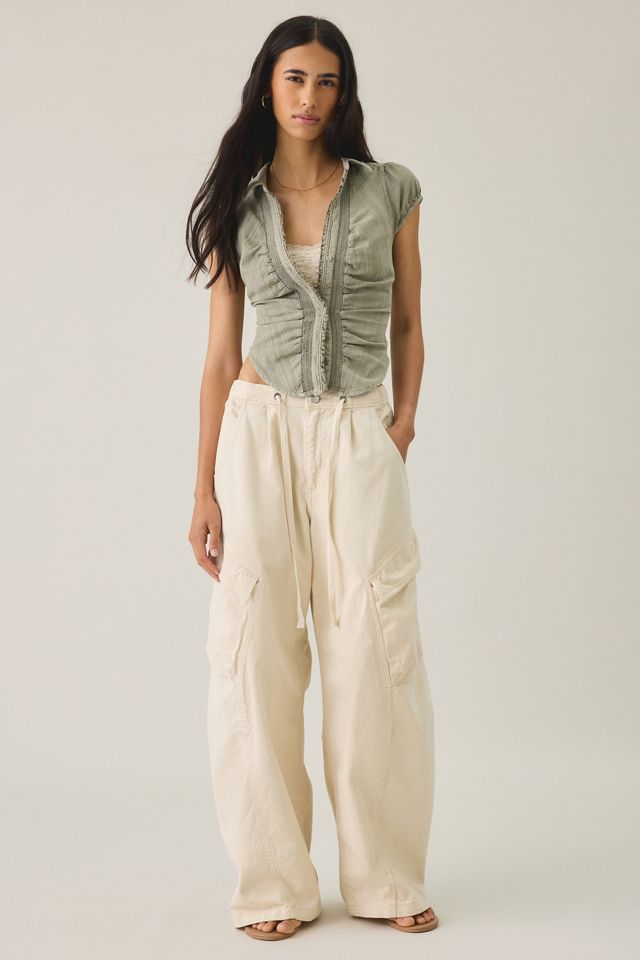 UO Brynn Textured Puff Sleeve Button-Down Shirt #3