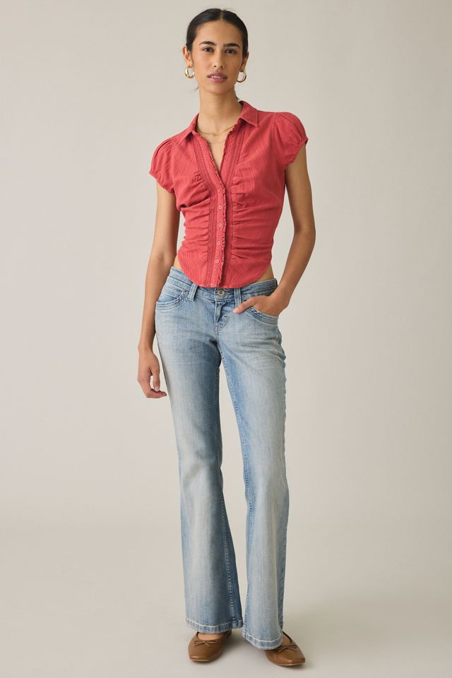 UO Brynn Textured Puff Sleeve Button-Down Shirt #3