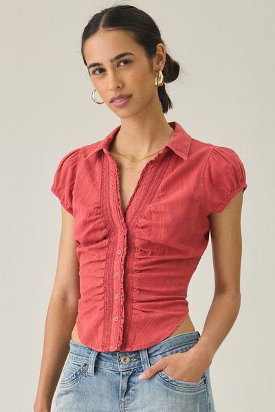 Chemise boutonnée UO Brynn texturée à manches bouffantes