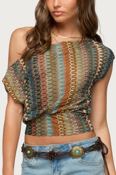 Edikted Taniya Off Shoulder Zigzag Knit Top