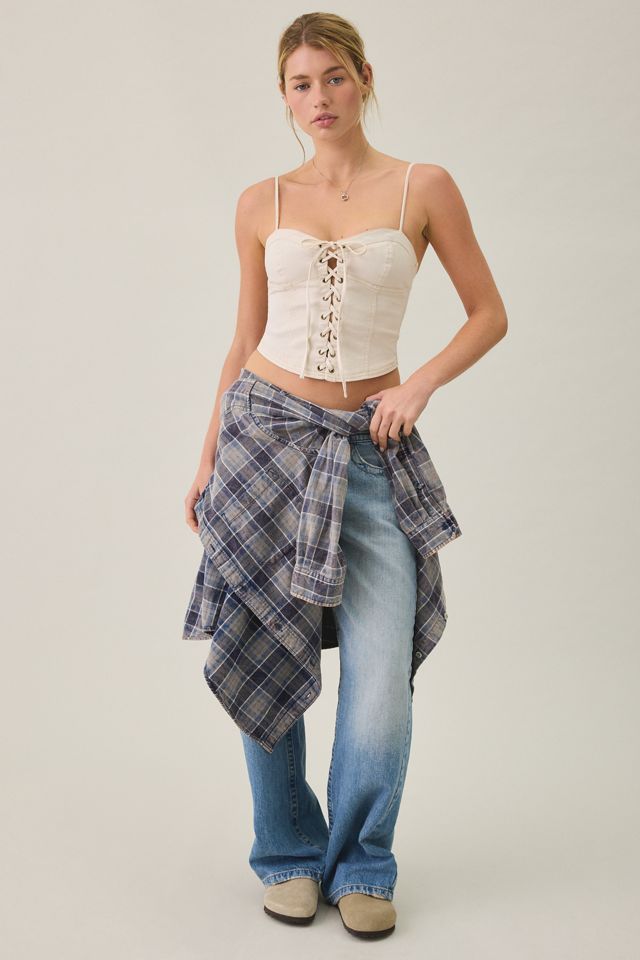 Kimchi Blue Sweet Talker Lace-Up Denim Corset Top #1
