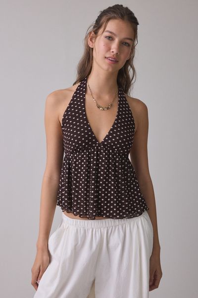 Kimchi Blue Renee Mesh Open Tie-Back Babydoll Halter Top