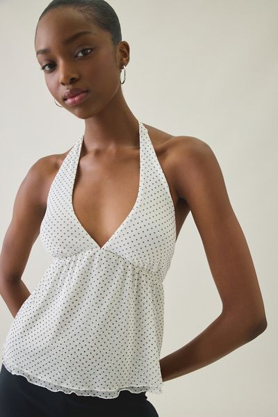 Kimchi Blue Renee Mesh Open Tie-Back Babydoll Halter Top