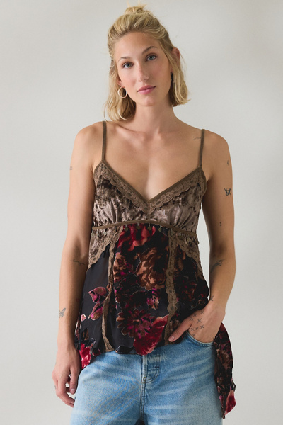 UO Devore Coin Detail Velvet Hanky Hem Tunic Tank Top