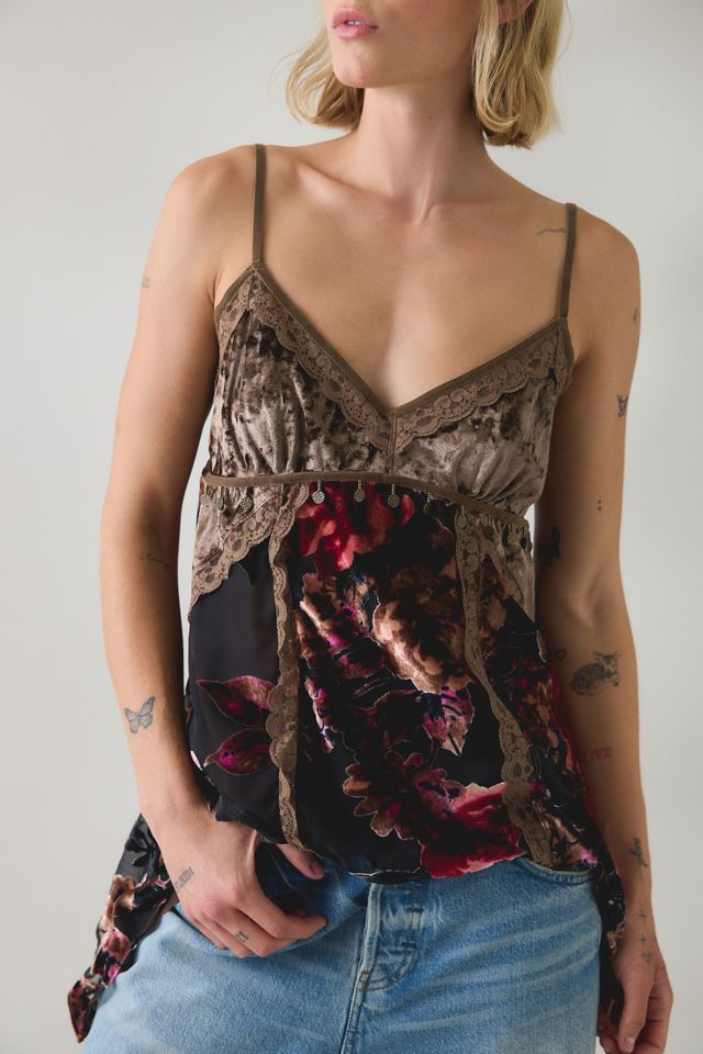 UO Devore Coin Detail Velvet Hanky Hem Tunic Tank Top #2
