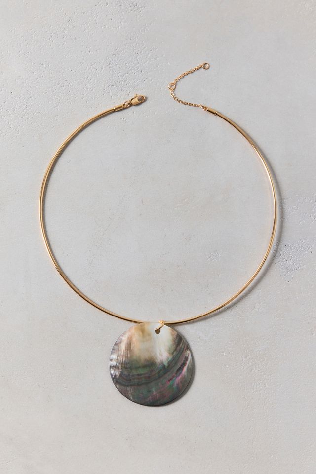 Shell Pendant Wire Choker Necklace #1