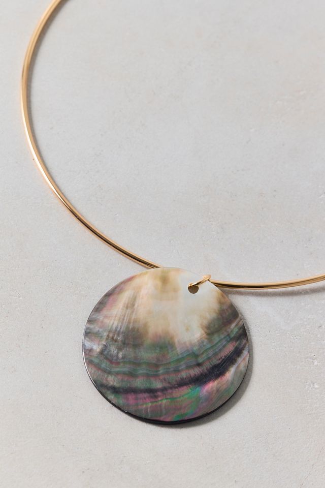 Shell Pendant Wire Choker Necklace #2
