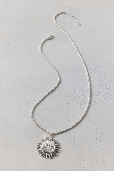 Urban Outfitters Hammered Sun Pendent Necklace In Silver, Women's At