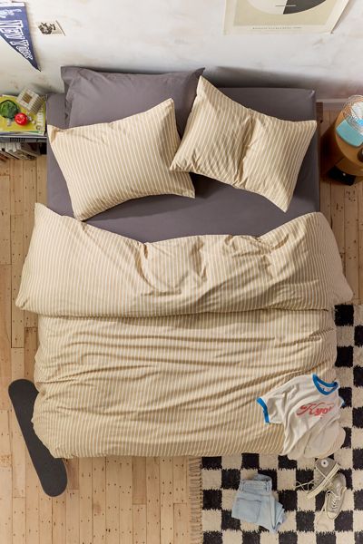 Housse de couette en percale de coton à rayures Sabine