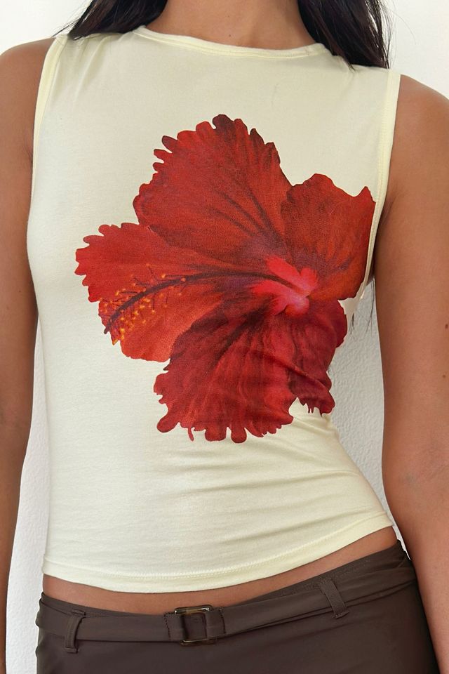 Motel Leen Hibiscus Floral Vest Top #1
