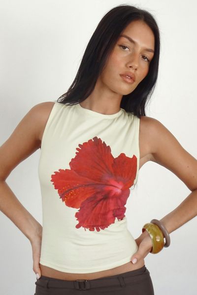 Motel Leen Hibiscus Floral Vest Top