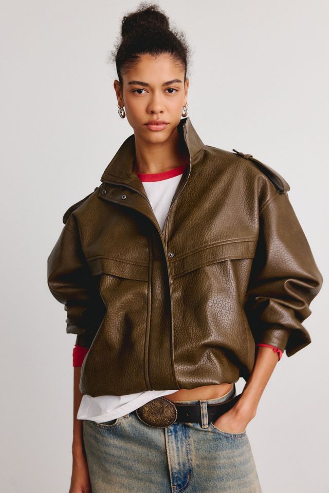 Azalea Wang UO Exclusive Narelle Oversized Faux Leather Bomber Jacket #1