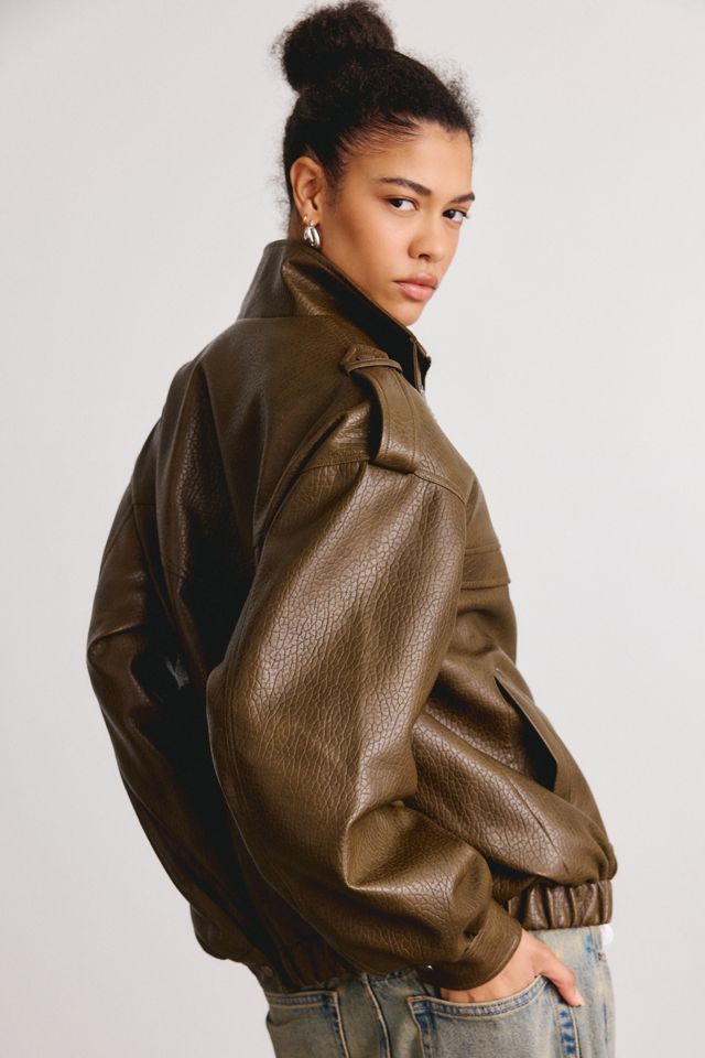 Azalea Wang UO Exclusive Narelle Oversized Faux Leather Bomber Jacket #3
