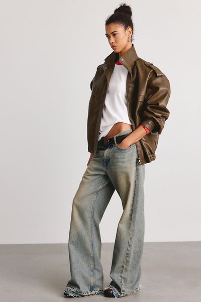 Azalea Wang UO Exclusive Narelle Oversized Faux Leather Bomber Jacket