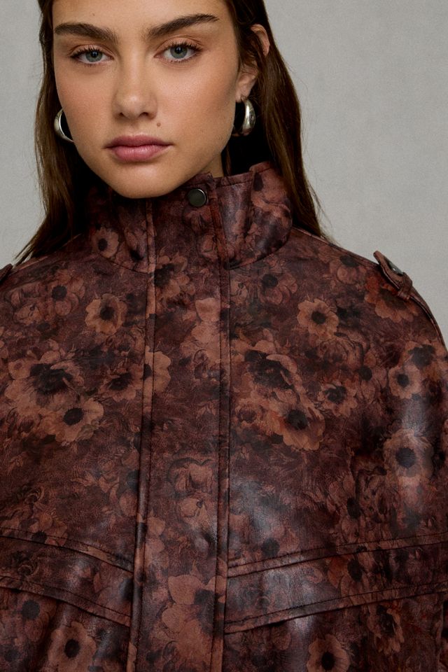 Azalea Wang Narelle Floral Faux Leather Oversized Bomber Jacket #1