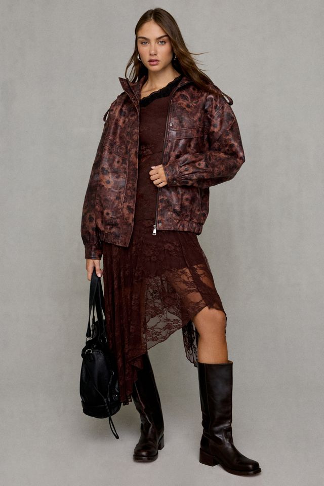 Azalea Wang Narelle Floral Faux Leather Oversized Bomber Jacket #2