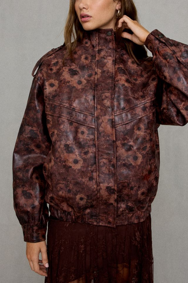 Azalea Wang Narelle Floral Faux Leather Oversized Bomber Jacket #3