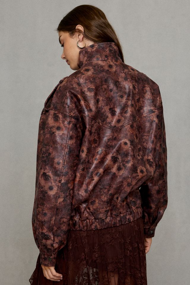 Azalea Wang Narelle Floral Faux Leather Oversized Bomber Jacket #4