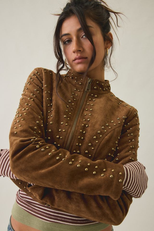 Azalea Wang Silza Studded Faux Suede Moto Jacket #1