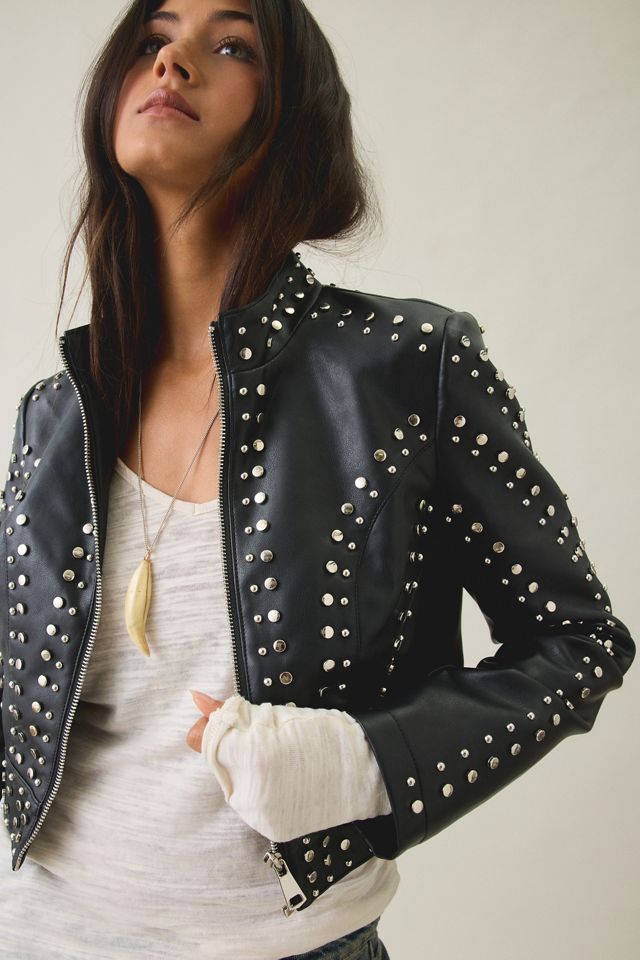 Azalea Wang Silvis Crystal Embellished Faux Leather Moto Jacket #2