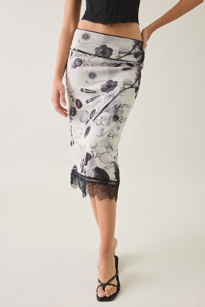 Kimchi Blue Early Mornings Lace Trim Slip Midi Skirt
