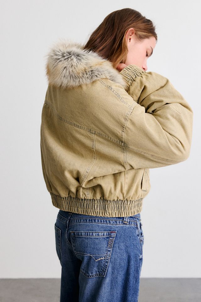 Azalea Wang Evra Faux Fur Collar Denim Bomber Jacket #3