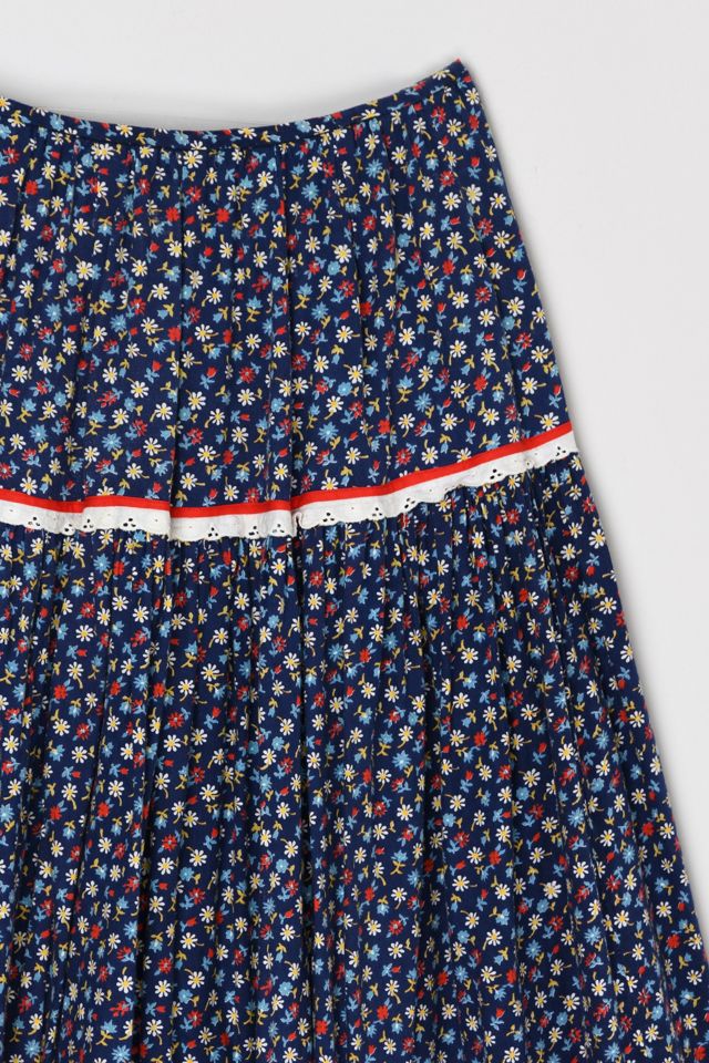 Vintage 70s Handmade Tiered Printed Midi Skirt with Tie #1