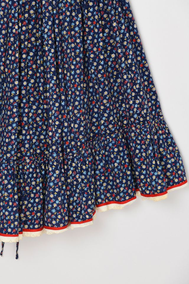 Vintage 70s Handmade Tiered Printed Midi Skirt with Tie #2