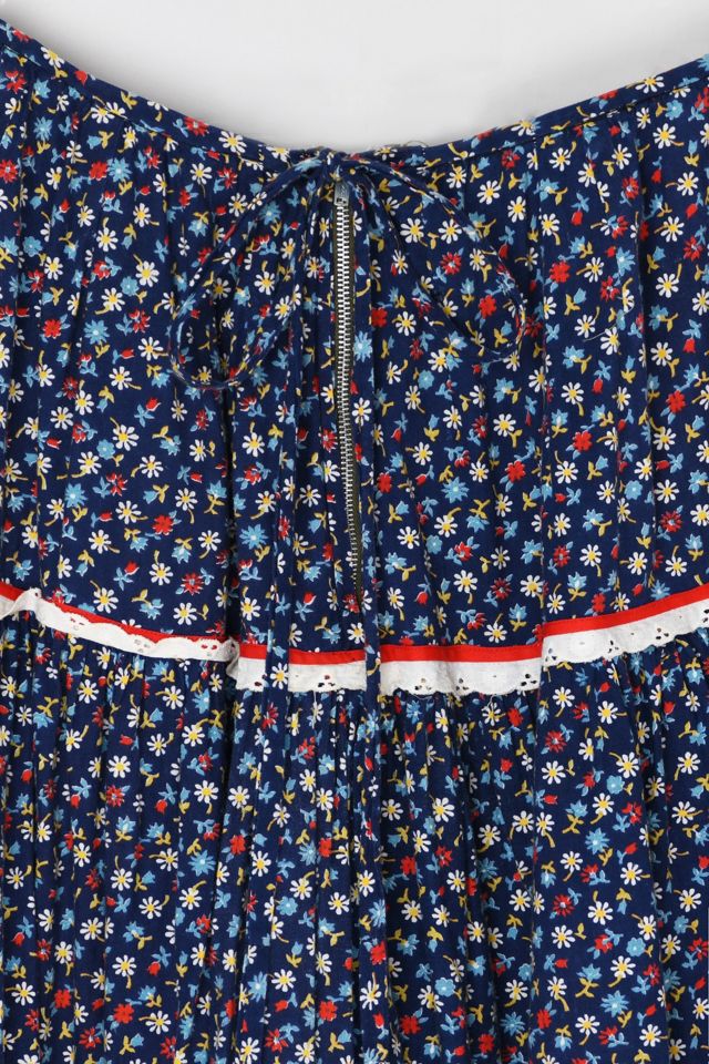 Vintage 70s Handmade Tiered Printed Midi Skirt with Tie #3