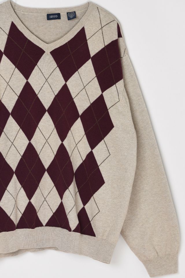 Vintage 90s Beige & Dark Red Argyle Sweater #1
