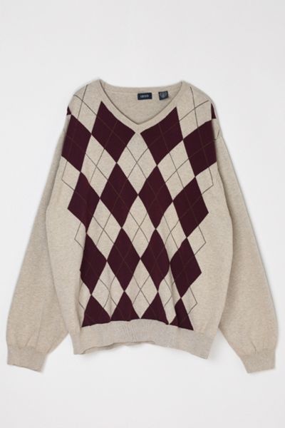 Vintage 90s Beige & Dark Red Argyle Sweater