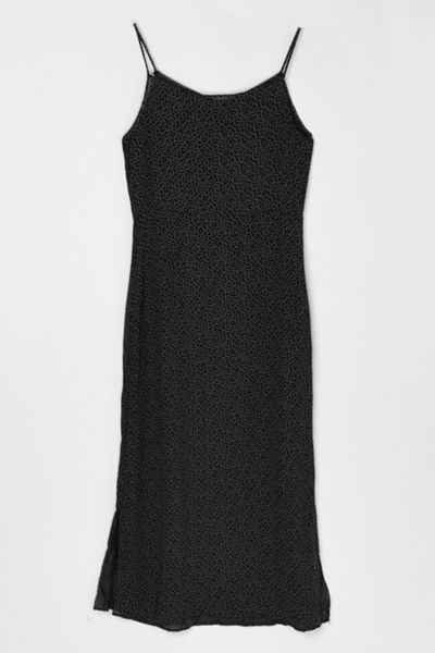 Vintage Y2k Black & Grey Printed Semi-Sheer Ankle-Length Dress