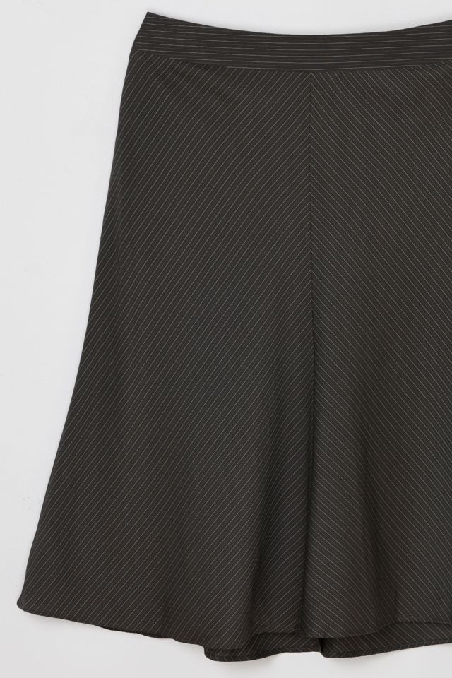 Vintage Y2k Dark Khaki Pinstriped Midi Skirt #1