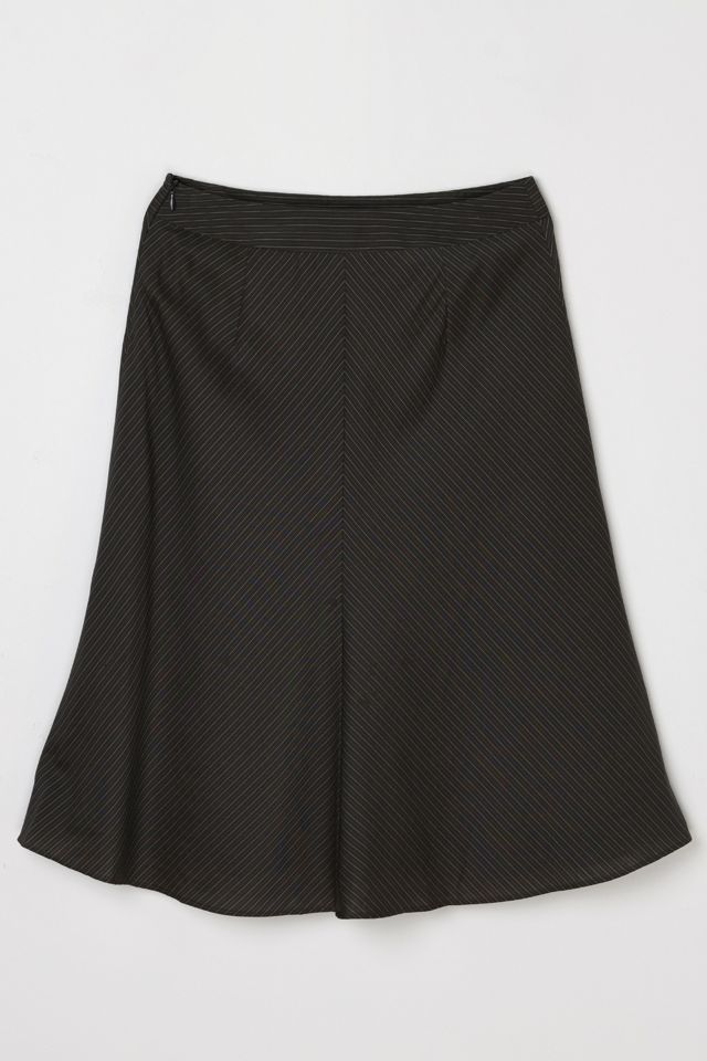 Vintage Y2k Dark Khaki Pinstriped Midi Skirt #2