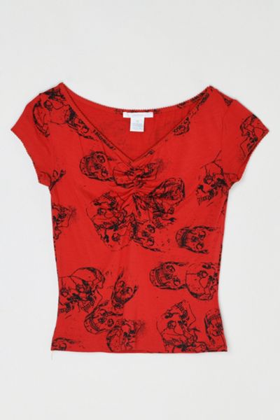 Vintage Y2k Skull Print Ruched Top